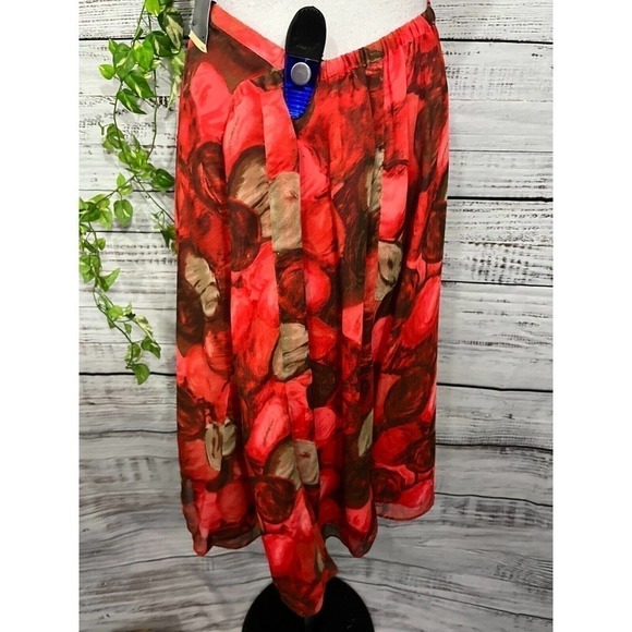 Lane Bryant Skirt Plus size 18 20 Coral Olive Floral Sheer Knee A Line Flowing - Picture 9 of 10